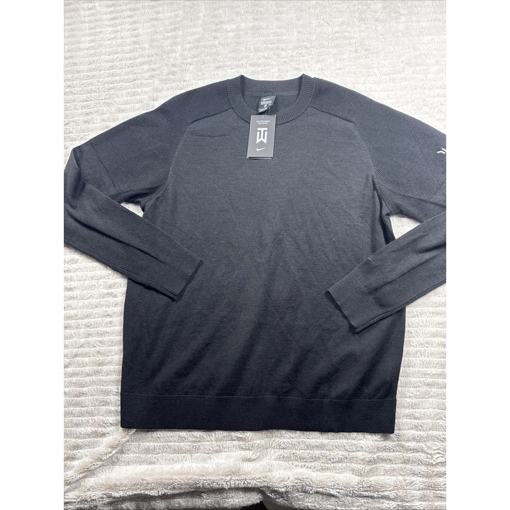 NWT Nike Tiger Woods Knit Golf Sweater Men‎ L Black Wool Blend CU9782-010 Logo